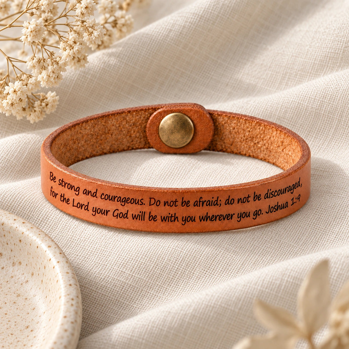 His Word Bracelet laid flat on linen