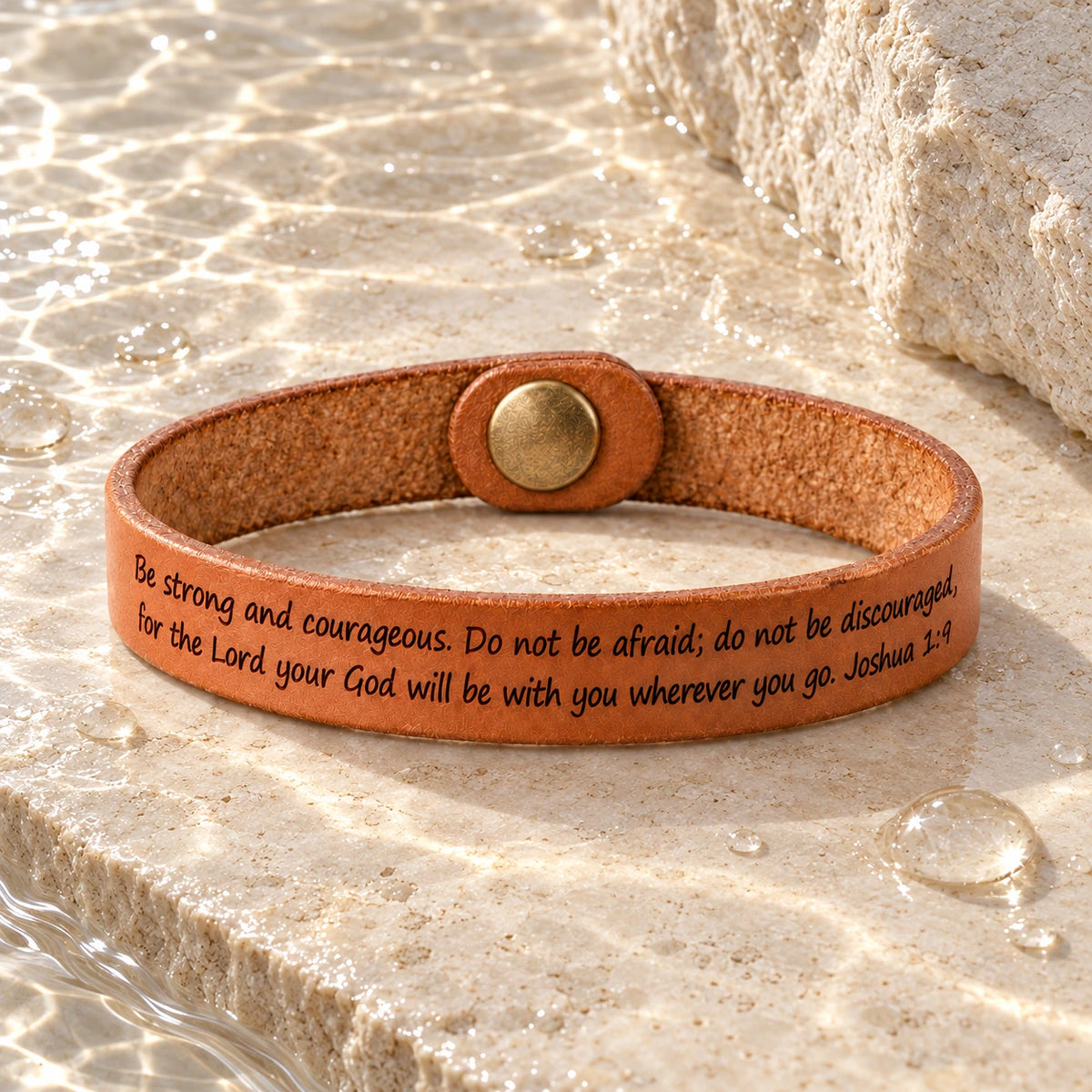 His Word Bracelet with water droplets on stone