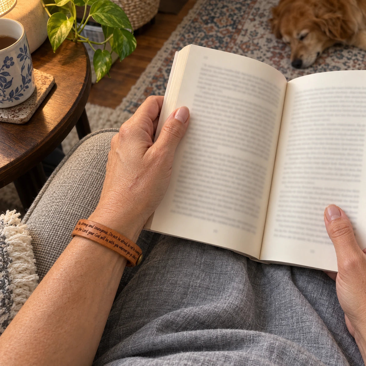 His Word Bracelet worn, first-person view