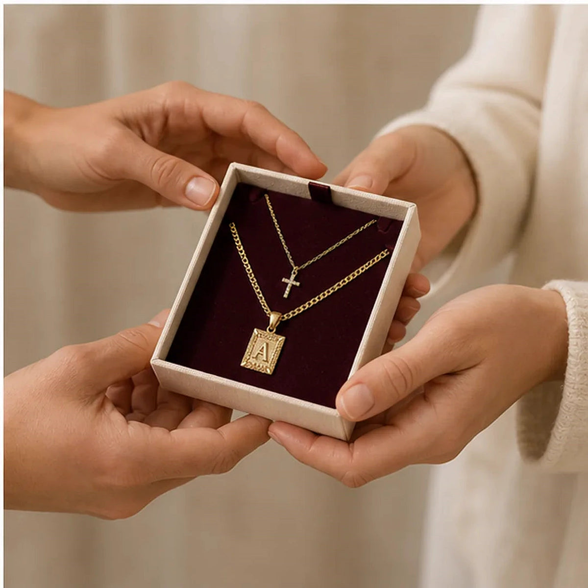 Amada | Initial & Cross Necklace Set | meaningful gift moment | cycle 3