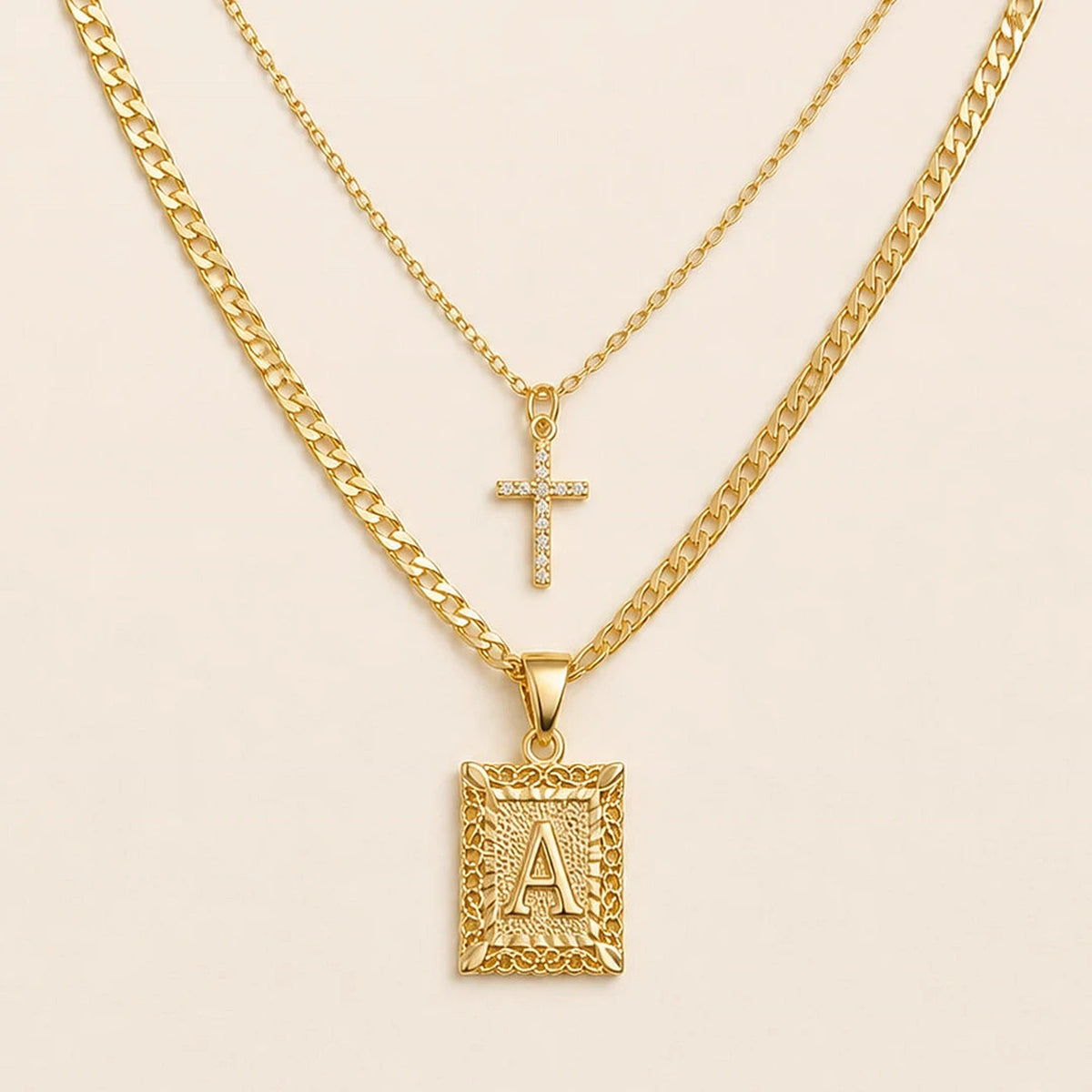 Amada Q4 exact product detail | Initial & Cross Necklace Set