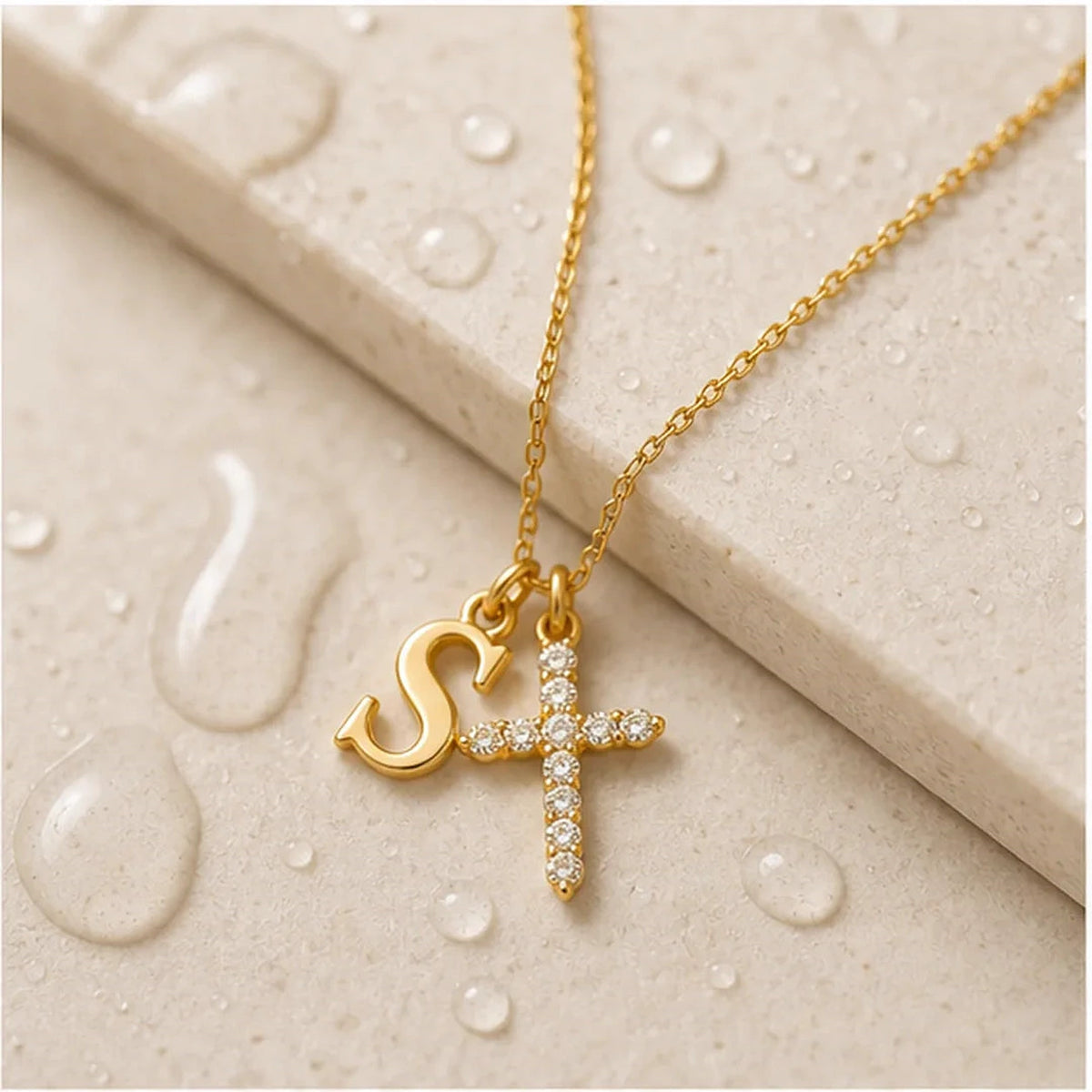 Amada | Initial Crystal Cross Necklace | everyday water contact | cycle 3