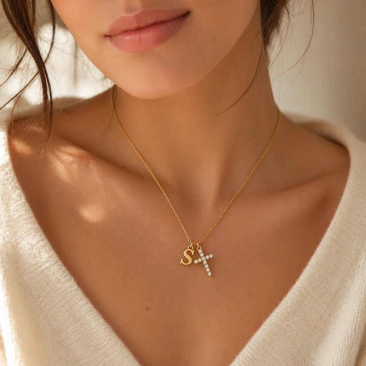 Amada Q4 lifestyle | Initial Crystal Cross Necklace