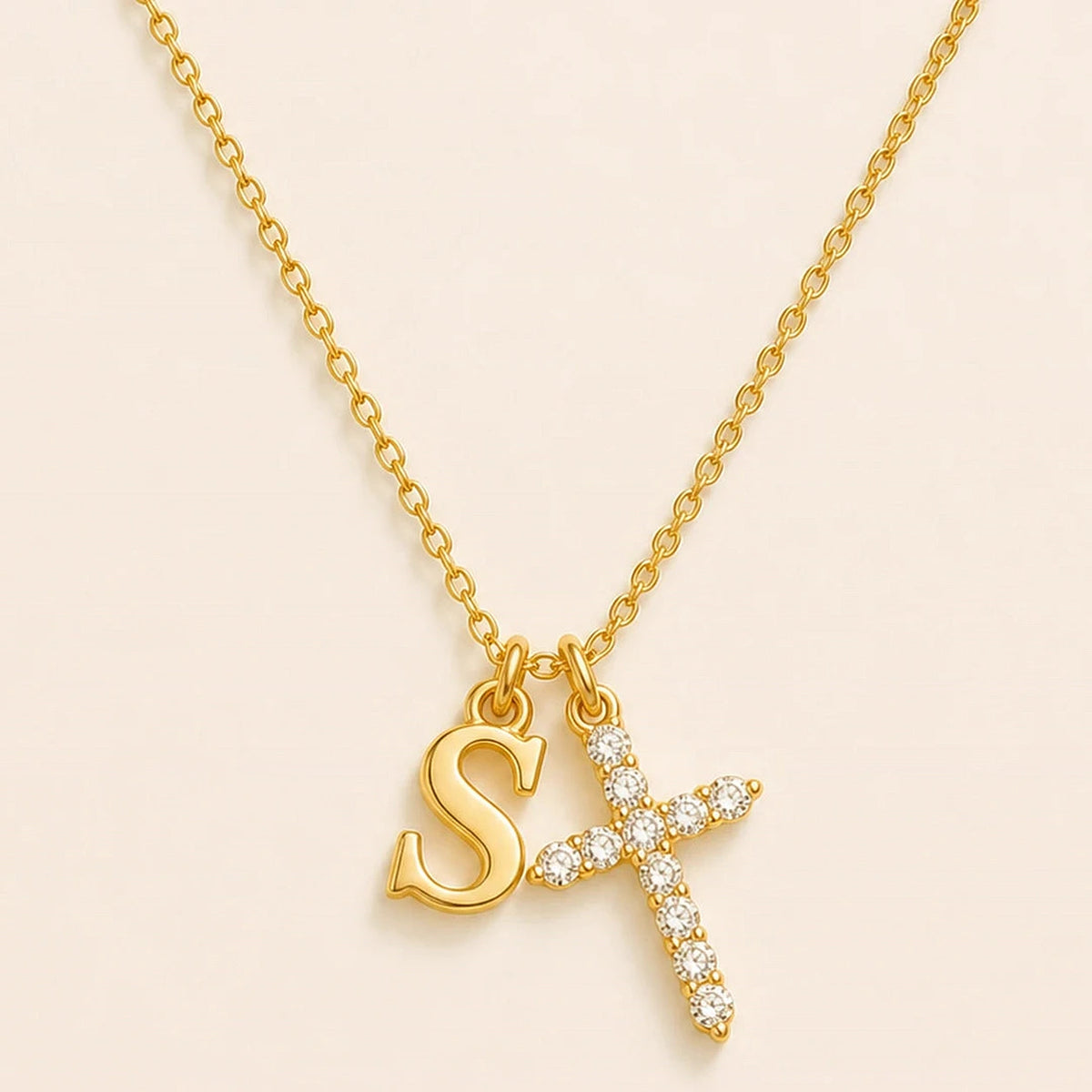 Amada Q4 exact product detail | Initial Crystal Cross Necklace