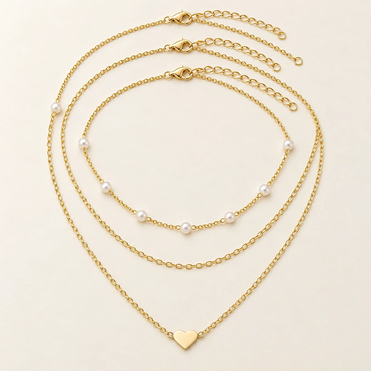 Layered Faux Pearl Necklace Set, shown on its own
