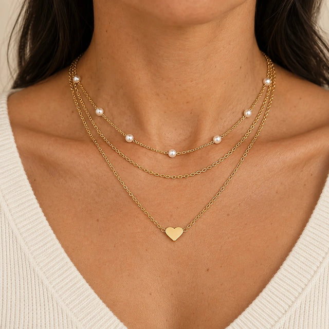 Layered Faux Pearl Necklace Set worn
