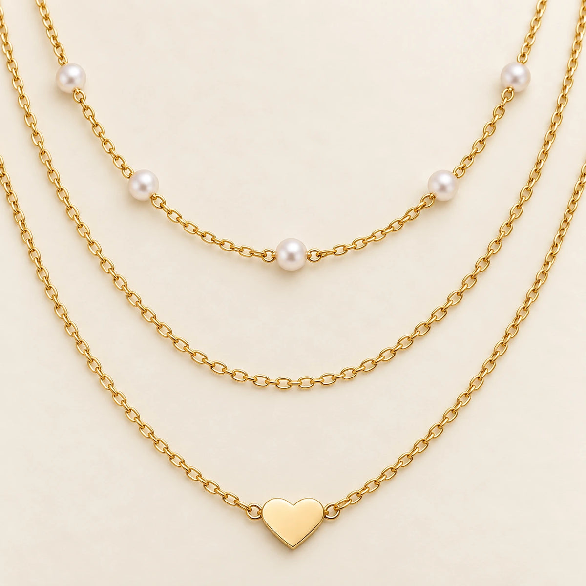 Close detail of Layered Faux Pearl Necklace Set