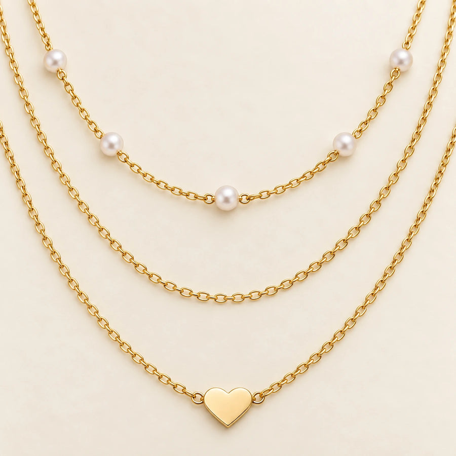 Close detail of Layered Faux Pearl Necklace Set