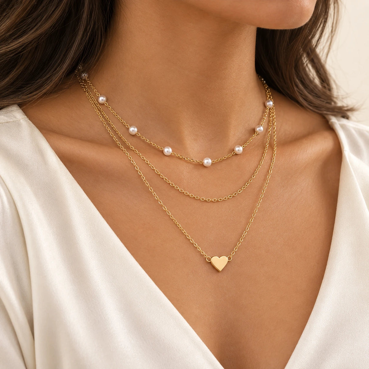 Layered Faux Pearl Necklace Set worn and styled
