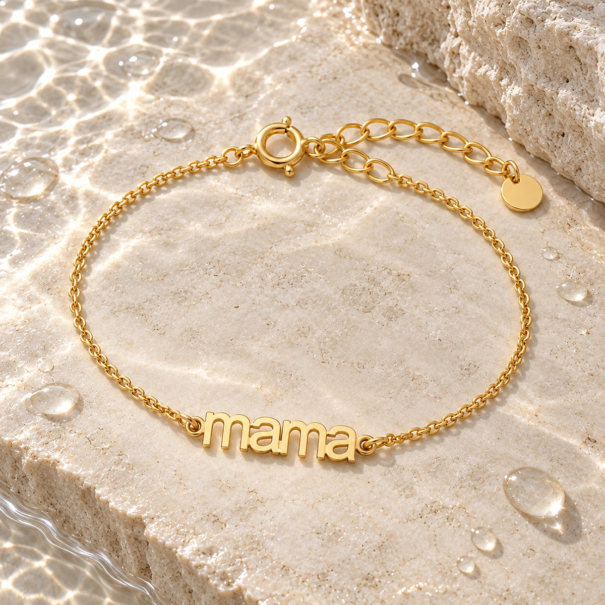 Mother's Bracelet with water droplets on stone