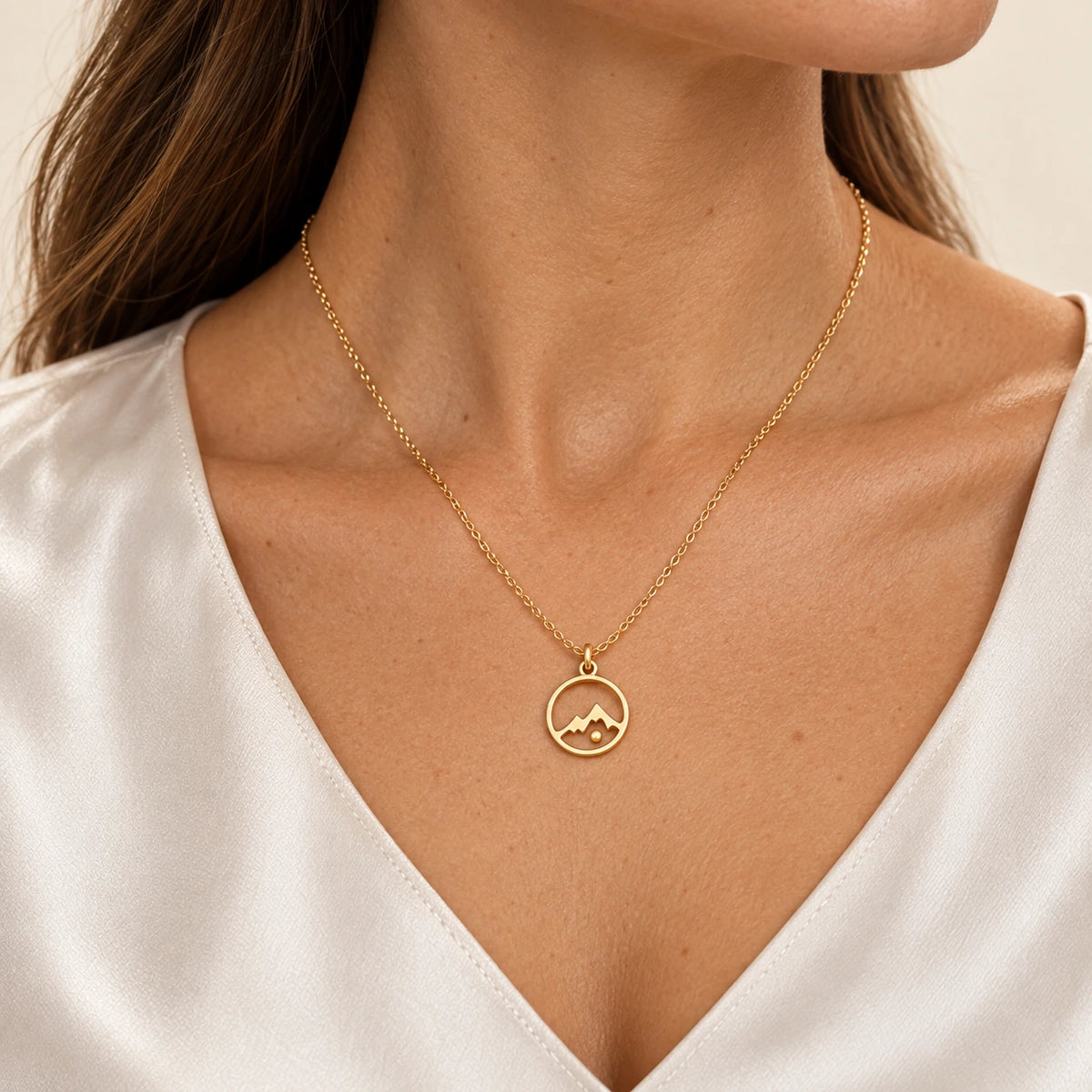 Mustard Seed Necklace worn, seen from another angle