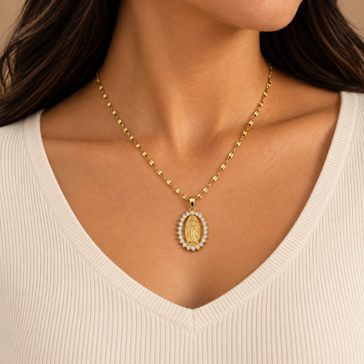 Our Lady of Guadalupe Necklace worn and styled