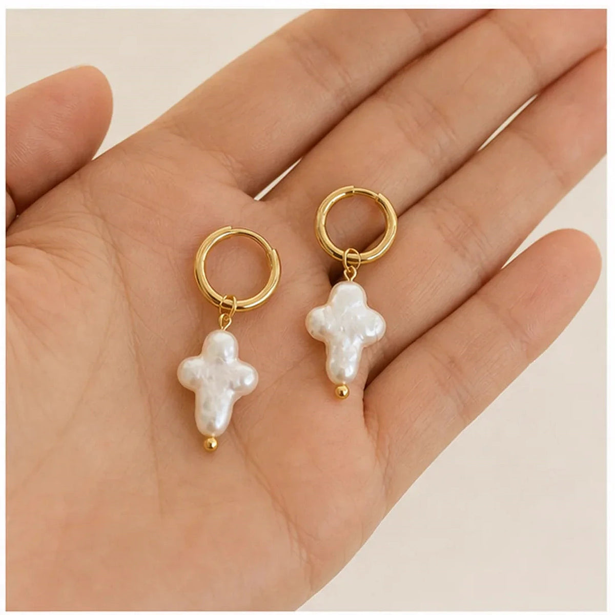 Amada | Pearl Cross Earrings | scale in hand | cycle 3