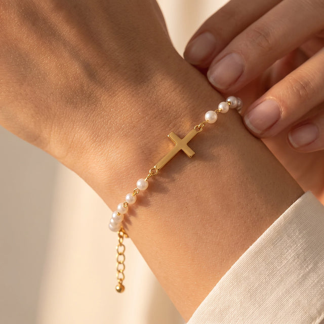 Pearl Cross of Grace Bracelet worn