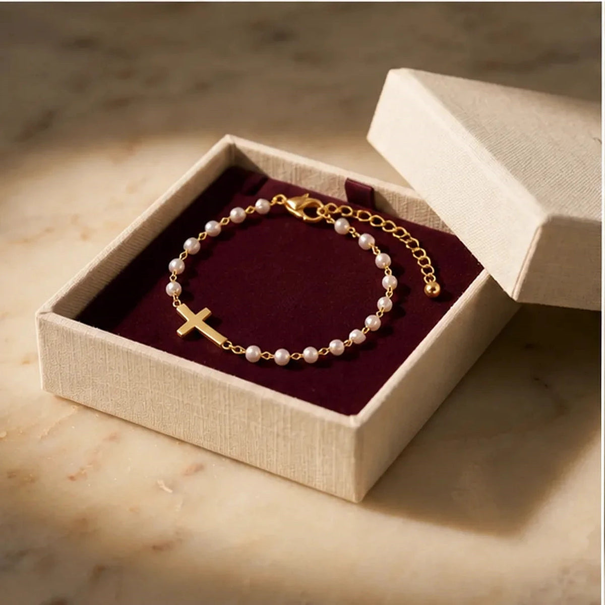 Amada | Pearl Cross of Grace Bracelet | gift box presentation | cycle 3