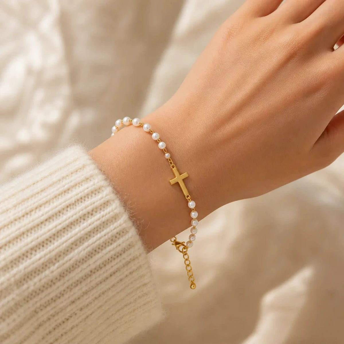 Amada Q4 lifestyle | Pearl Cross of Grace Bracelet