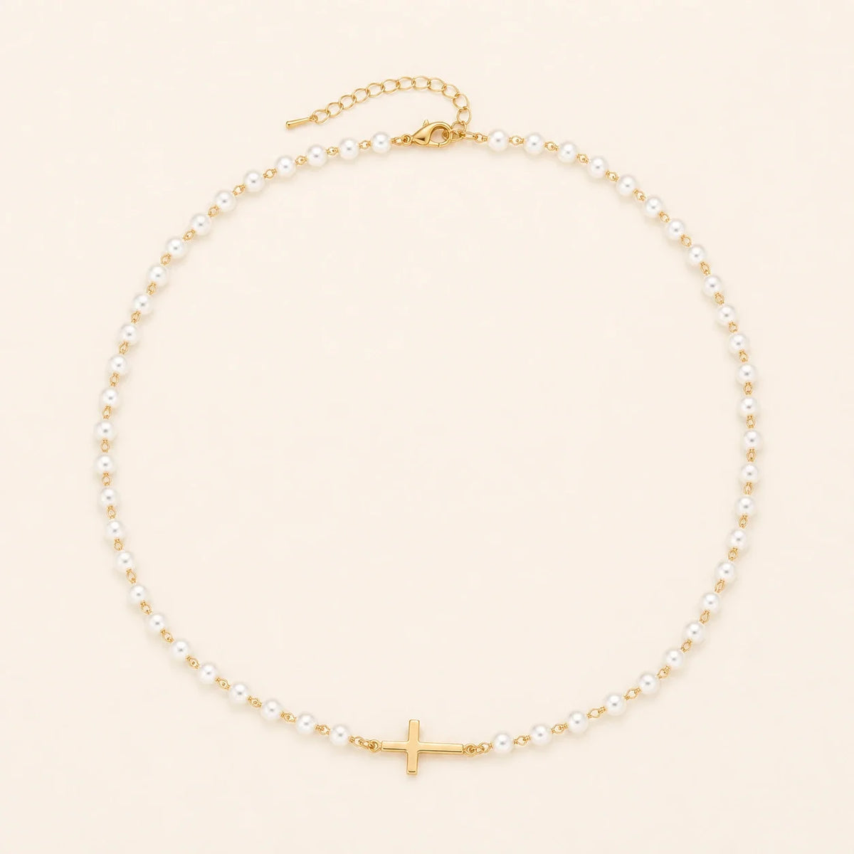 Amada Pearl Cross of Grace Necklace with pearls and a gold-plated cross