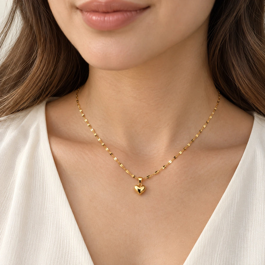 Close detail of Puffy Heart Necklace
