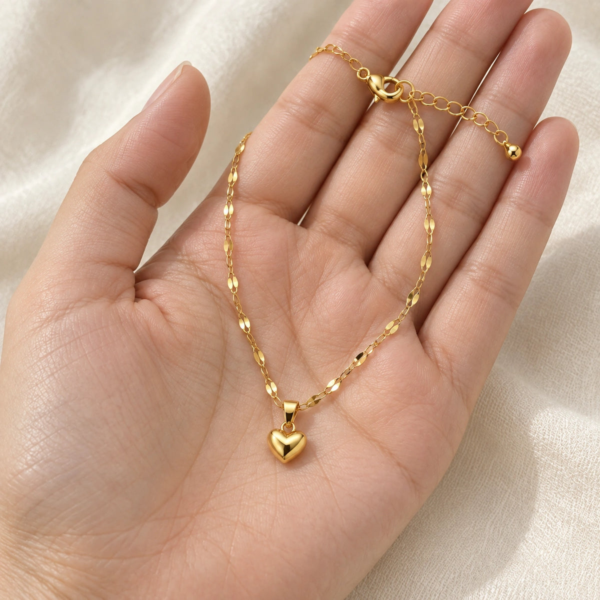 Amada Puffy Heart Necklace shown up close for a sense of its real size.