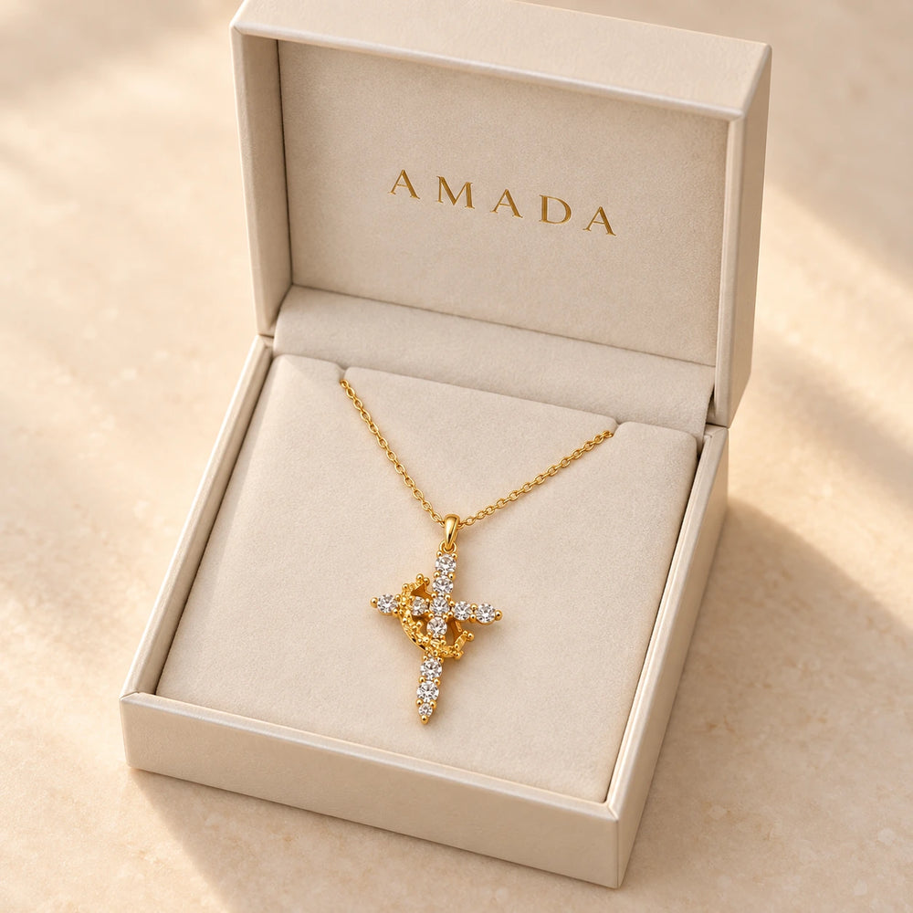 Rotating Crown Cross Necklace, worn and styled