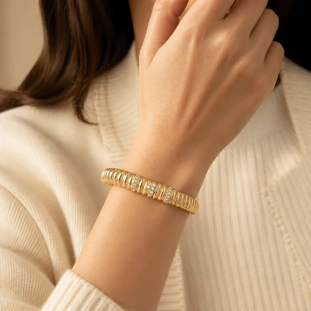 Amada | Royal Cross Bangle | high definition campaign model | cycle 17 quality