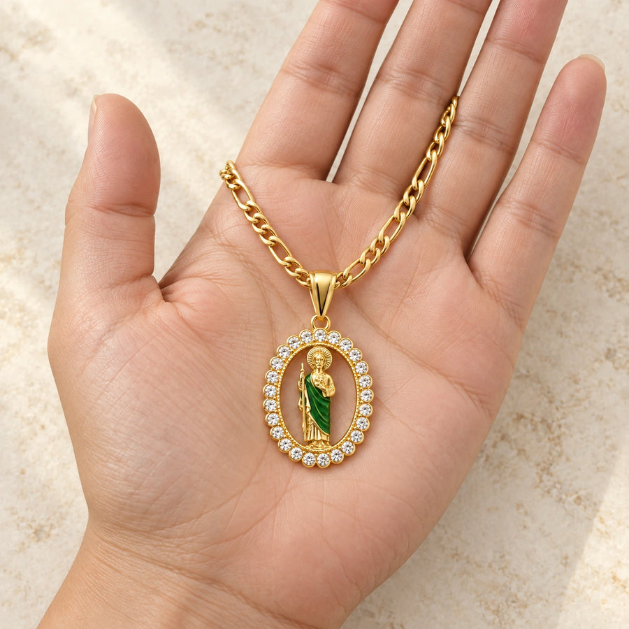 Saint Jude Medallion Necklace shown for scale