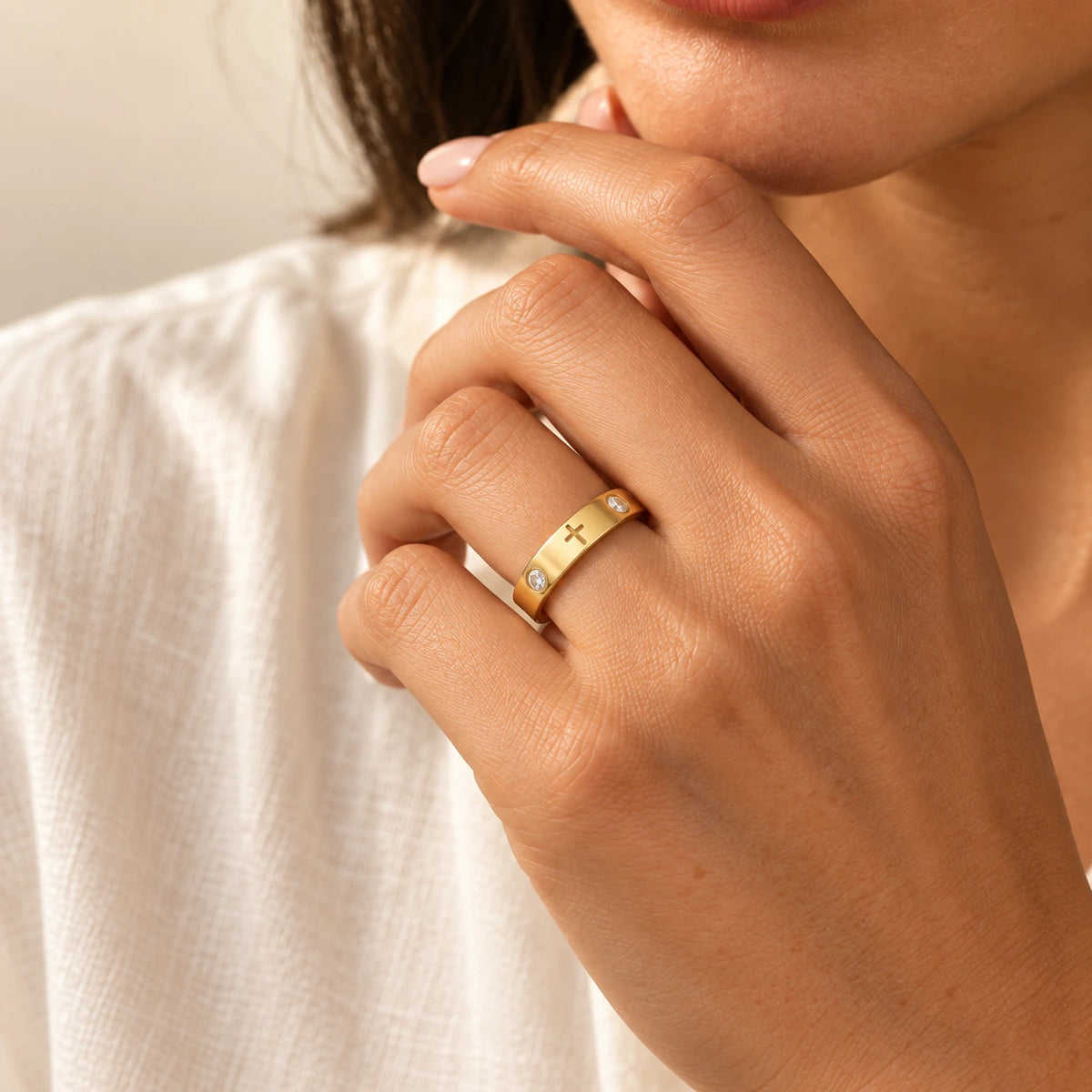 The Cross Ring worn and styled