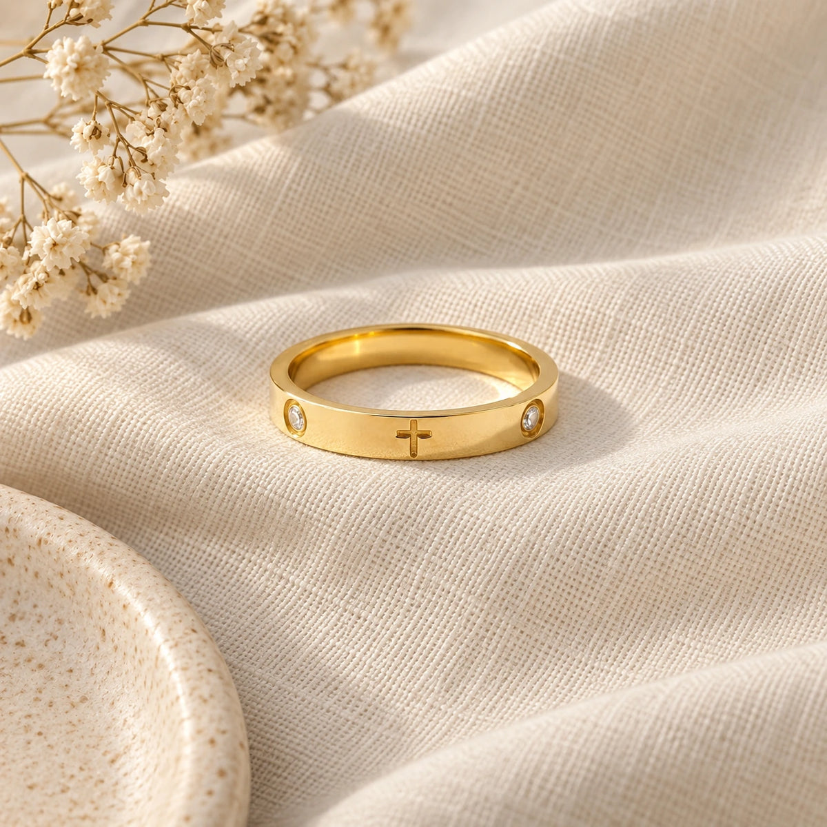 The Cross Ring laid flat on linen