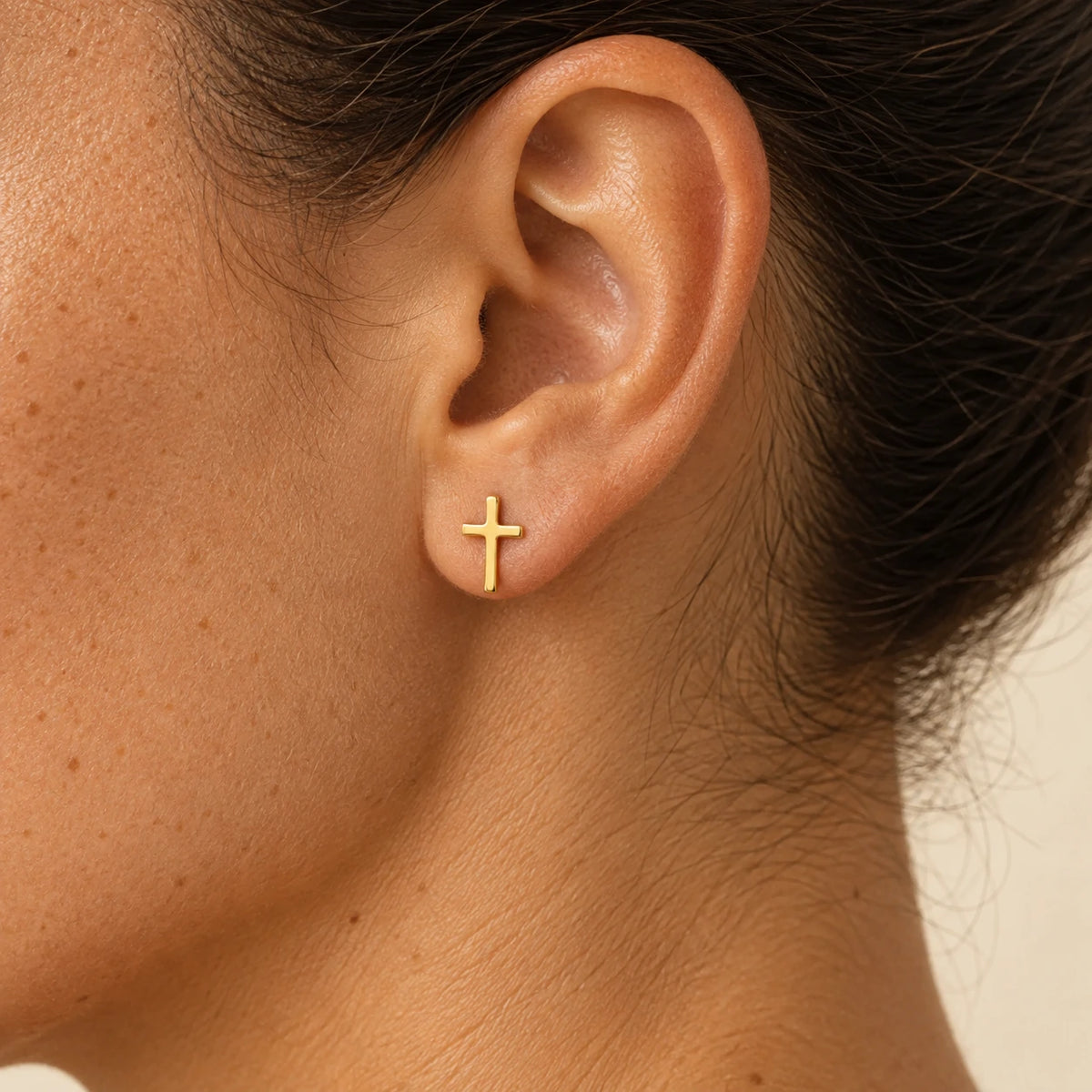 The Cross Studs worn, seen from another angle