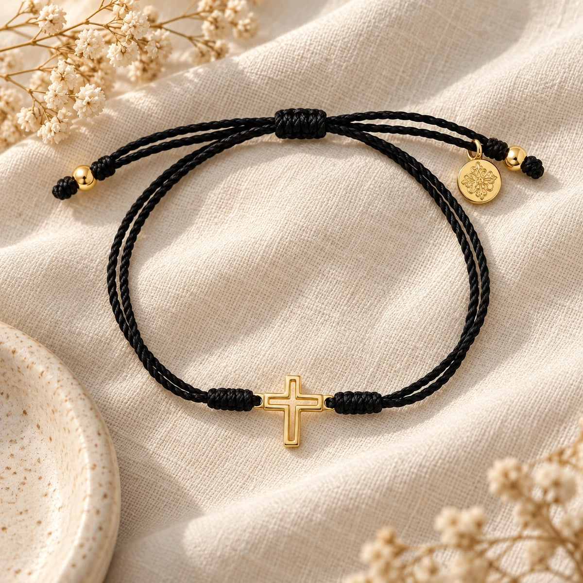The Faith Bracelet laid flat on linen