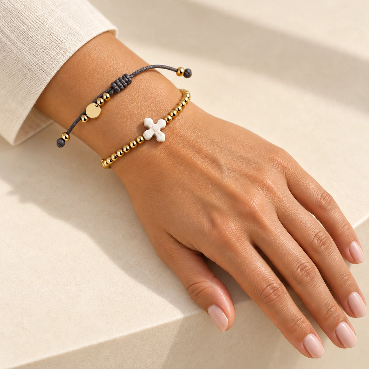The Prayer Bracelet worn, seen from another angle