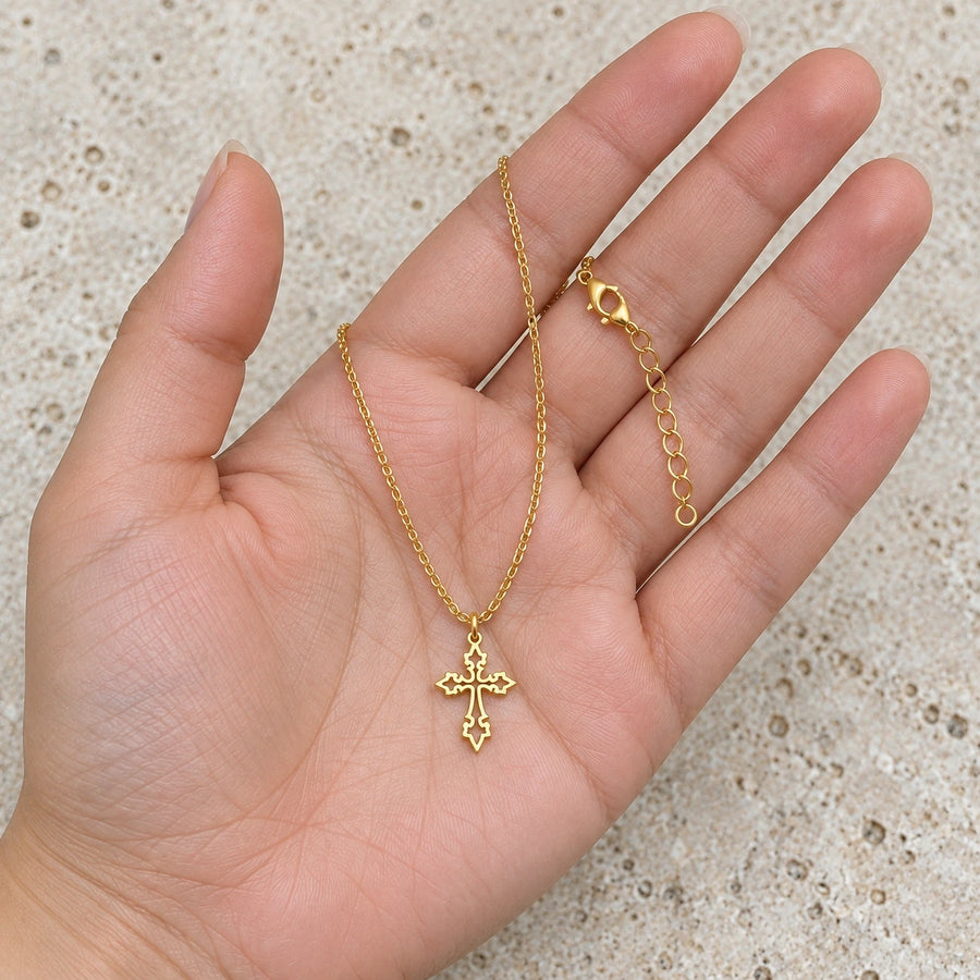 Vintage Cross Necklace shown for scale