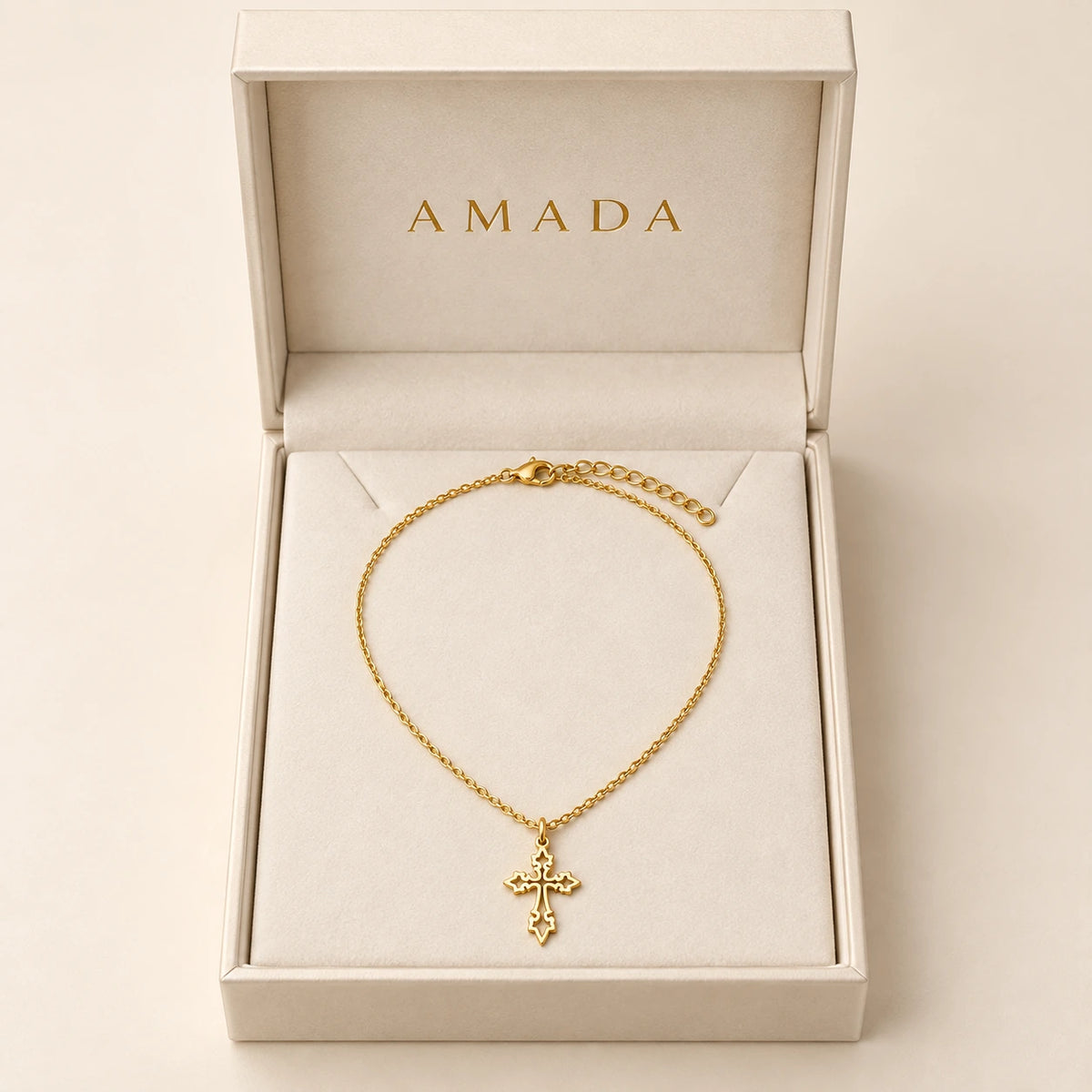 Vintage Cross Necklace presented in an Amada box