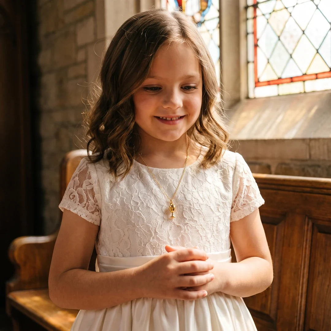 Chalice, a sealed 18K gold chalice pendant necklace, a keepsake gift for First Communion