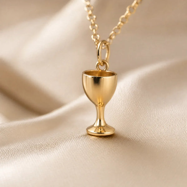 Chalice, a sealed 18K gold chalice pendant necklace, a keepsake gift for First Communion