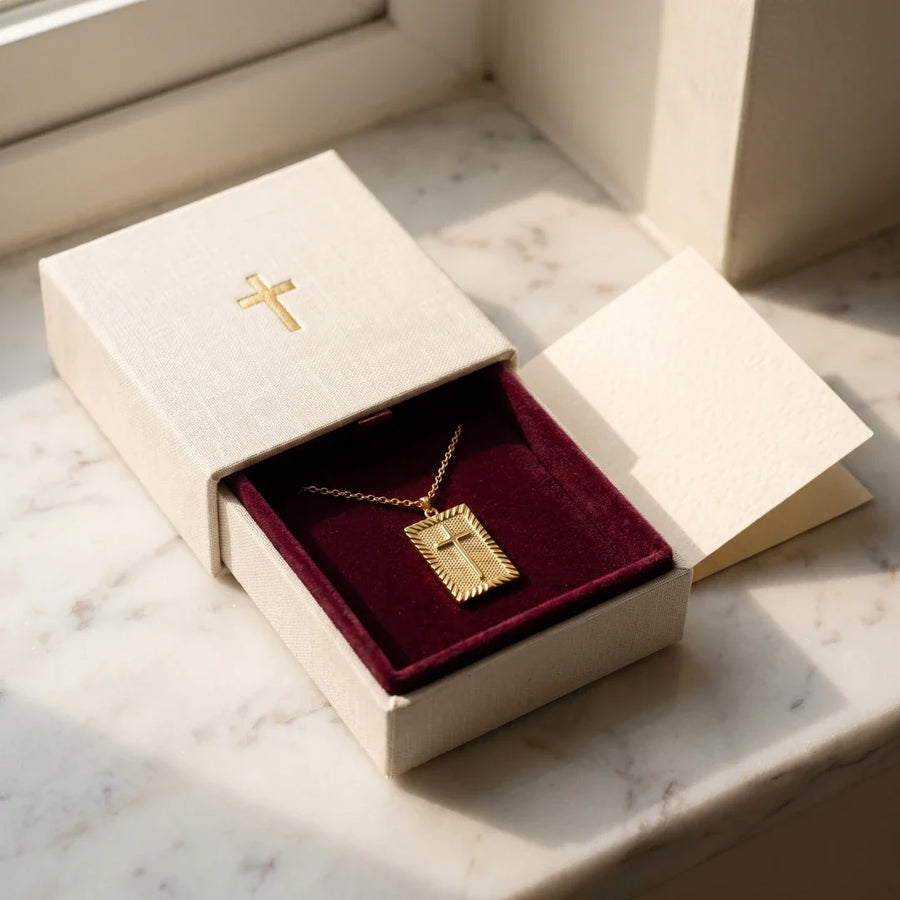 First Blessing, a sealed 18K gold pendant necklace, a keepsake gift for baptism
