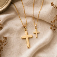 Godmother & Me, two matching sealed 18K gold cross necklaces, a keepsake gift for godmother and goddaughter