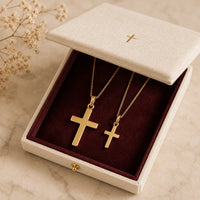 Godmother & Me, two matching sealed 18K gold cross necklaces, a keepsake gift for godmother and goddaughter