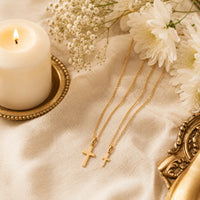 Godmother & Me, two matching sealed 18K gold cross necklaces, a keepsake gift for godmother and goddaughter