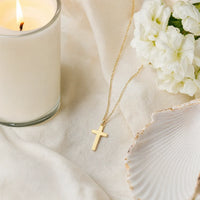 Guardian Cross, a sealed 18K gold cross pendant necklace, a keepsake gift for baptism