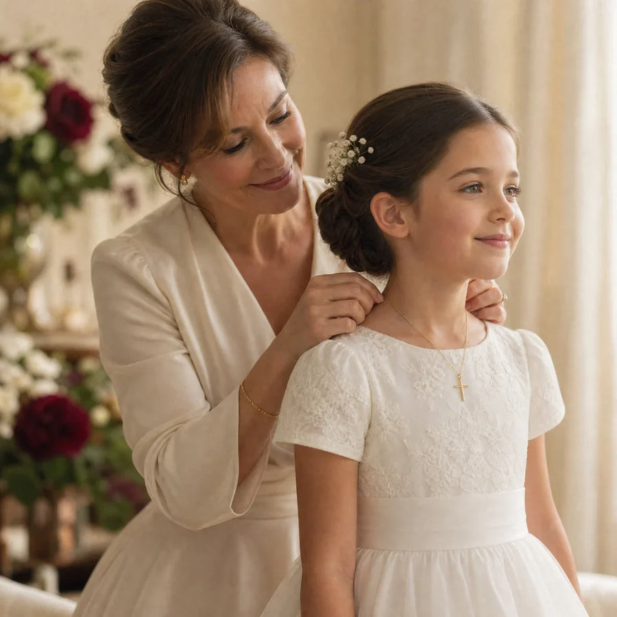 Her First Prayer, a sealed 18K gold cross necklace, a keepsake gift for First Communion