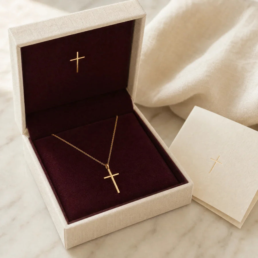 Her First Prayer, a sealed 18K gold cross necklace, a keepsake gift for First Communion