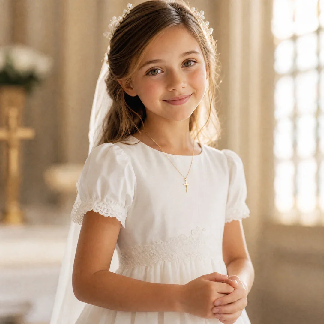 Her First Prayer, a sealed 18K gold cross necklace, a keepsake gift for First Communion