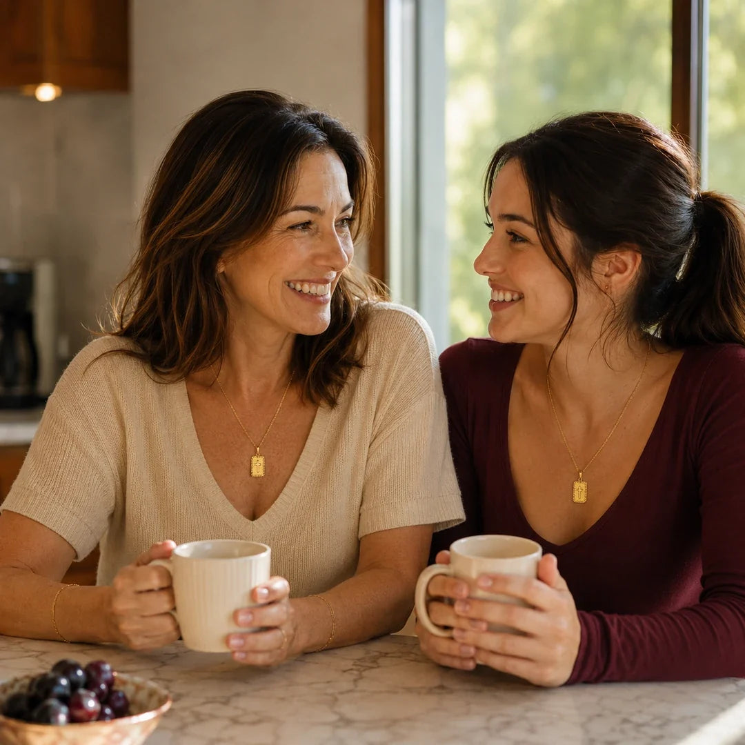 Mother & Daughter, two matching sealed 18K gold necklaces, a keepsake gift for mother and daughter