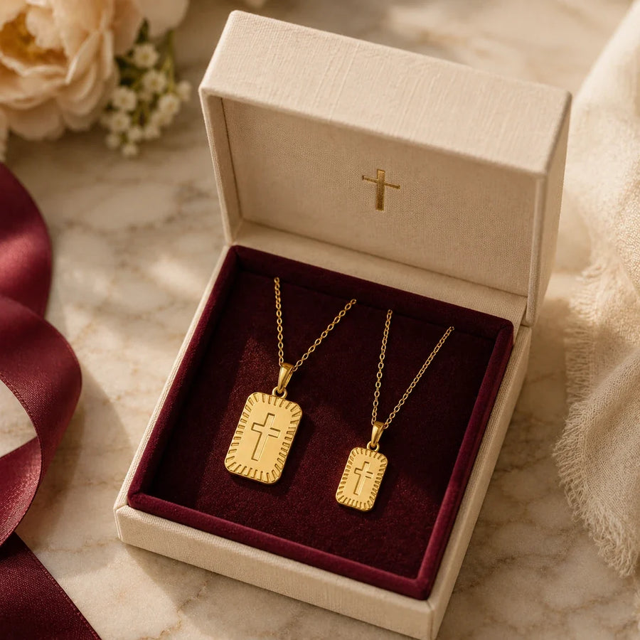 Mother & Daughter, two matching sealed 18K gold necklaces, a keepsake gift for mother and daughter