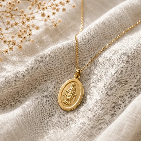 Our Lady Watches, a sealed 18K gold Our Lady medal necklace, a keepsake gift for protection