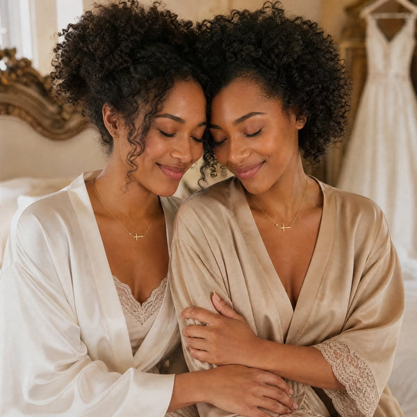 Sisters, two matching sealed 18K gold necklaces, a keepsake gift for sisters
