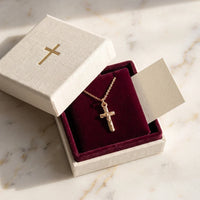 The Vow, a sealed 18K gold crucifix necklace, a keepsake gift for Confirmation